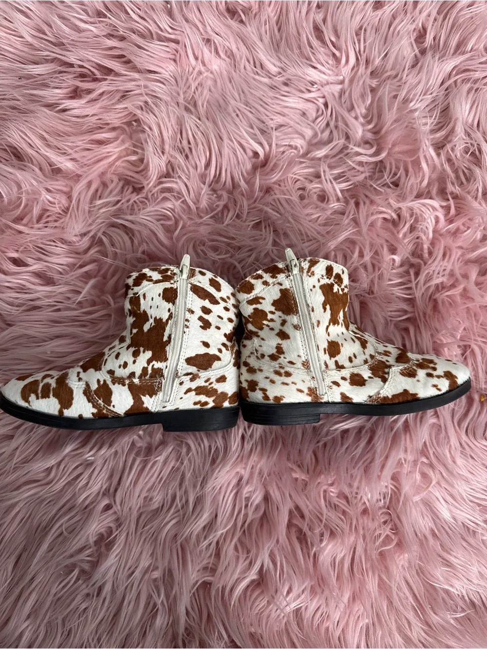 Zara Brown and White Cow-Print Kids Zip Ankle Boots